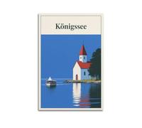 XKUGA Vintage Travel Poster Königssee Germany Scenic Lake Church Poster Decorative Painting Canvas Wall Posters And Art Picture Print Modern Family Bedroom Decor Posters 16x24inch(40x60cm)
