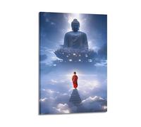 XKUGA Zen Poster The Little Monk And The Buddha Poster Decorative Painting Canvas Wall Posters And Art Picture Print Modern Family Bedroom Decor Posters 12x18inch(30x45cm)