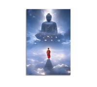 XKUGA Zen Poster The Little Monk And The Buddha Poster Decorative Painting Canvas Wall Posters And Art Picture Print Modern Family Bedroom Decor Posters 12x18inch(30x45cm)