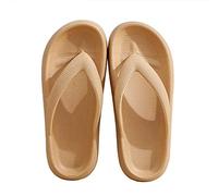 XKUN Flip Flops Summer Casual Thong Slippers Outdoor Beach Sandals EVA Flat Platform Comfy Shoes Women Couple Thick Soled-Khaki,36-37