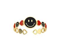 XKUN Rings 925 Sterling Silver Colored Enamel Star Smiley Adjustable Rings For Women Cyan Heart Opening Rings-5