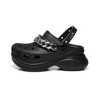 XKUN Slippers Summer Women Slippers Garden Shoes Wedges Beach Sandals Heels Girls Flip Flops Platform Chain Clogs For Women Shoe-Black,35
