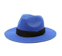 XKUN Women Paper Straw Panama Hats Wide Brim Summer Beach Caps Upf Uv Protect Jazz Sun Hat Men Foldable Fedoras Cap-Ny-4Diamond Blue,58-60Cm