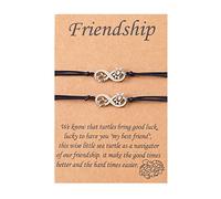 XKUZRWE Best Friend Bracelets Friendship Bff Pinky Promise Matching Distance Heart Butterfly Tortoise Bracelet Sister Gifts Handmade Jewelry for Women Girls with Meaning Card (8 tortoise)