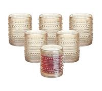 XKXKKE Amber Hobnail Beaded Drinking Glasses Set of 6, 12 oz Vintage Glassware Set Romantic Water Glasses Tumbler, Water Cups, Clear Embossed Glassware Set for Beer, Juice, Cocktail, Soda, Beverages