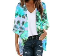 (XL, 005* Blue) Cardigans for Women UK Women's Floral Print 3/4 Sleeve Open Front Kimono Cardigan Loose Cover Ups Casual Tops Trendy Lightweight Chiffon Blouse Hawaii