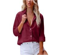 (XL, 01* Wine) Ladies Tops Clearance Womens Button Down Shirts Long Sleeve Cotton Linen Tshirts V Neck Plus Size Tees Elegant Tunic Tops Casual Dressy Blouses Trendy