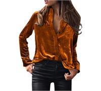 (XL, 02* Orange) Velvet Tops for Women Long Sleeve Button Down Shirts Blazer Jackets Women's Blouses Casual Loose Office Work Tunic Tops Solid Velvet Cardigan Shirts T
