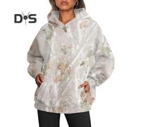 (XL 1, as the picture) Fall Winter Women Hoodie Leaf Print Big Pocket Long Sleeves Thick Warm Loose Hooded Camouflage Daily Sport Top