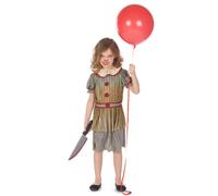 (XL 13-14 years (140-160 cm)) Girls' gray terrifying clown costume