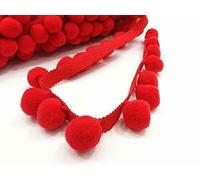 XL 2cm Pom Pom Bobble Trim Fringe Pompom Trimming Cushions Curtains Home Decor Sewing Craft Projects - Sold by The Metre - Hot Red