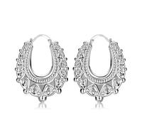 XL 44mm Silver Long Gypsy Creole Earrings, Elegant Earrings with Real Silver Plating, Trendy Fashion Statement for Women and Teens (44mm x 40mm) - Bling King London