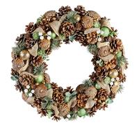 XL 50cm Christmas Wreath Pine Cone & Red Bauble Hanging Door Garland Decoration