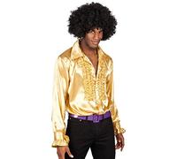 XL (54/56) - Deluxe Gold Shirt Adult Mens 60s 1970's Disco Fever Frilly Style Silky Ruffle Top Night Fever Fancy Dress Costume
