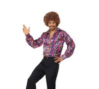 Smiffys 60s Psychedelic CND Shirt, Multi-Coloured , 1960's Groovy Fancy Dress, 1960s Dress Up Costumes