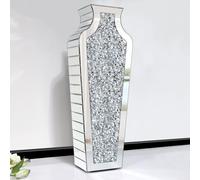 XL 68cm Crushed Diamond Floor Vase, Pot Silver Crystal Mirrored Tall Vase for Living Room & Bedroom - Decorative Modern for Dried Flowers