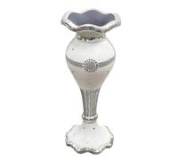 XL 80cm Tall White Geometric Shiny Sparkly Mirror Crushed Diamond Glitter Flower Pot Silver Floor Vase Luxury Home Decoration with Artificial Flowers Tabletop & Freestanding Ornament