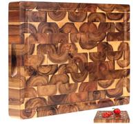 XL Acacia End Grain Wood Cutting Board (20x15x1.5in) Acacia Wooden Cutting Board, Butcher Block, Chopping Board - Reversible Multipurpose For Kitchen with Juice Groove, Cracker Holder & Inner Handles.