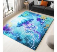 XL Area Rug for Teens & Adults Bedroom, Non-Slip Washable, Glow Jellyfish Deep Sea Ocean Artistic Fantasy Nature, 140 x 200 cm