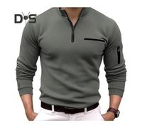 (XL, army green) Fall Spring Men Shirt Zippered Half-open Stand Collar Solid Color Formal Business Style Stretchy Office Meeting Daily Top