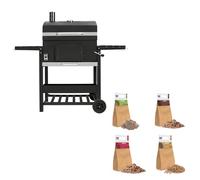 MonsterShop Xl Bbq Smoker Charcoal Barbecue Grill Portable Trolley Wood Chips Chunks