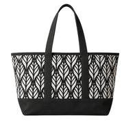 XL Beach Bag for Women - Large Zip Top Holiday Tote with Mesh Covering, Inner Zip Pocket & Shoulder Handles - Leopard, Flamingo, Tropical Floral & Palm Tree Designs - 57 x 40 x 20 cm (Black Leaves)