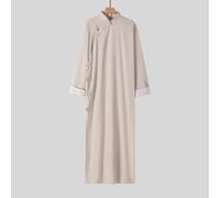(XL, beige) Cotton And Linen Gown Republic Of China Chinese Style Robe Jacket Men's Cross Talk Gown Performance Costume