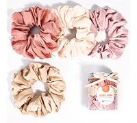 XL Big Silk Scrunchies Hair Ties for Women - CEELGON Oversized Pink Satin Silk Scrunchie Exra Large Jumbo Gaint Soft Champagne Chiffon Cute Scrunchy for Curl Thick Hair 4 Pack (Pink Champagne)