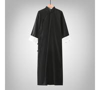 (XL, black) Cotton And Linen Gown Republic Of China Chinese Style Robe Jacket Men's Cross Talk Gown Performance Costume