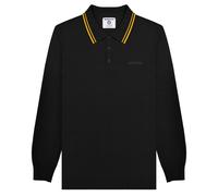 (XL, Black/Gold) Lambretta Mens Knitted Tipped Long-Sleeved Polo Shirt