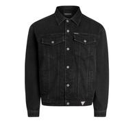 (XL, Black) Guess Mens Plain Denim Chest Pocket Trucker Jacket