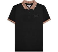 (XL, Black) Lambretta Mens Gingham Collar Short Sleeve Polo Shirt