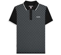 (XL, Black) Lambretta Mens Two Tone All Over Print Short Sleeve Cotton Polo Shirt Top