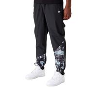 (XL, Black) New Era Mens Brooklyn Nets All Over Pattern Panel Joggers Track Pants - Black