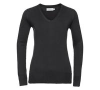 (XL, Black) Russell Collection Ladies/Womens V-Neck Knitted Pullover Sweatshirt