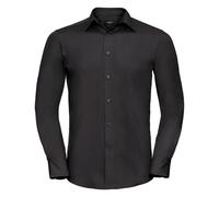 (XL, Black) Russell Collection Mens Long Sleeve Poly-Cotton Easy Care Tailored Poplin Shirt