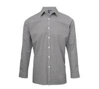 (XL, Black/White) Premier Mens Microcheck Long Sleeve Shirt