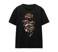 (XL, Black) Yellowstone Womens/Ladies Beth Snake Rose T-Shirt