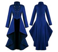 (XL, Blue) Retro Women Gothic Steampunk Button Corset Costume Coat Medieval Jacke