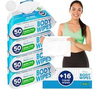 XL Body Wipes - (4 Pack) 200 Shower Wipes + 16 Travel Bath Sheets - 9" x 12" Thick Cleansing Waterless Washcloths - No Rinse Disposable Adult Wash Cloths for Elderly Incontinence, Camping Essentials