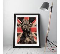 XL Bully dog with union jack & queen crown Stunning Framed Wall Art Print Picture - A1 - Black Frame