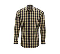 (XL, Camel/Navy) Premier Mens Mulligan Checked Cotton Long-Sleeved Shirt