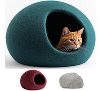 XL Cat Cave Cat Bed Cat House - Finest Romney Wool - Strongly Felted - Robust Outside & Cuddly Soft Inside - Machine Washable (Petrol)