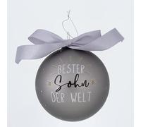 XL Christmas Bauble - Bester Son der Welt - 8 cm Glass White Grey Silver Colours Christmas Tree Bauble with Bow Christmas Baubles Christmas Tree Decoration Bauble Hanger Glass Bauble Gift