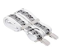 XL Clip On White Trouser Braces With Black Musical Notes. X-Style 35mm Wide 4 Silver Clips 48 Inch