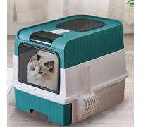 XL Closed Cat Litter Tray with Hood with Shovel Lightweight Odour Control Sieve Foldable Border for Indoor Corner Easy Cleaning 49 x 35 x 37 cm