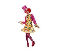 Smiffys Clown Lady Costume Hooped Dress Shirt Bow Tie Stripy Tights Hat (Multi-Colour) Women: 20-22