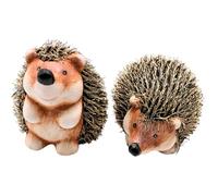 XL Decorative Figurine Hedgehog Ceramic Garden Hedgehog Decorative Hedgehog with Fur Set of 2 in Brown, Size Approx. 17 x 11 x 9 cm