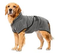 XL Dog Bathrobe for Back Length 80 cm Dogs, Microfibre Dog Bathrobe, Bath Towel, Absorbent, Quick Drying Dog Towel with Adjustable Straps (Grey)