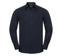 (XL, French Navy) Russell Collection Mens Long Sleeve Poly-Cotton Easy Care Tailored Poplin Shirt